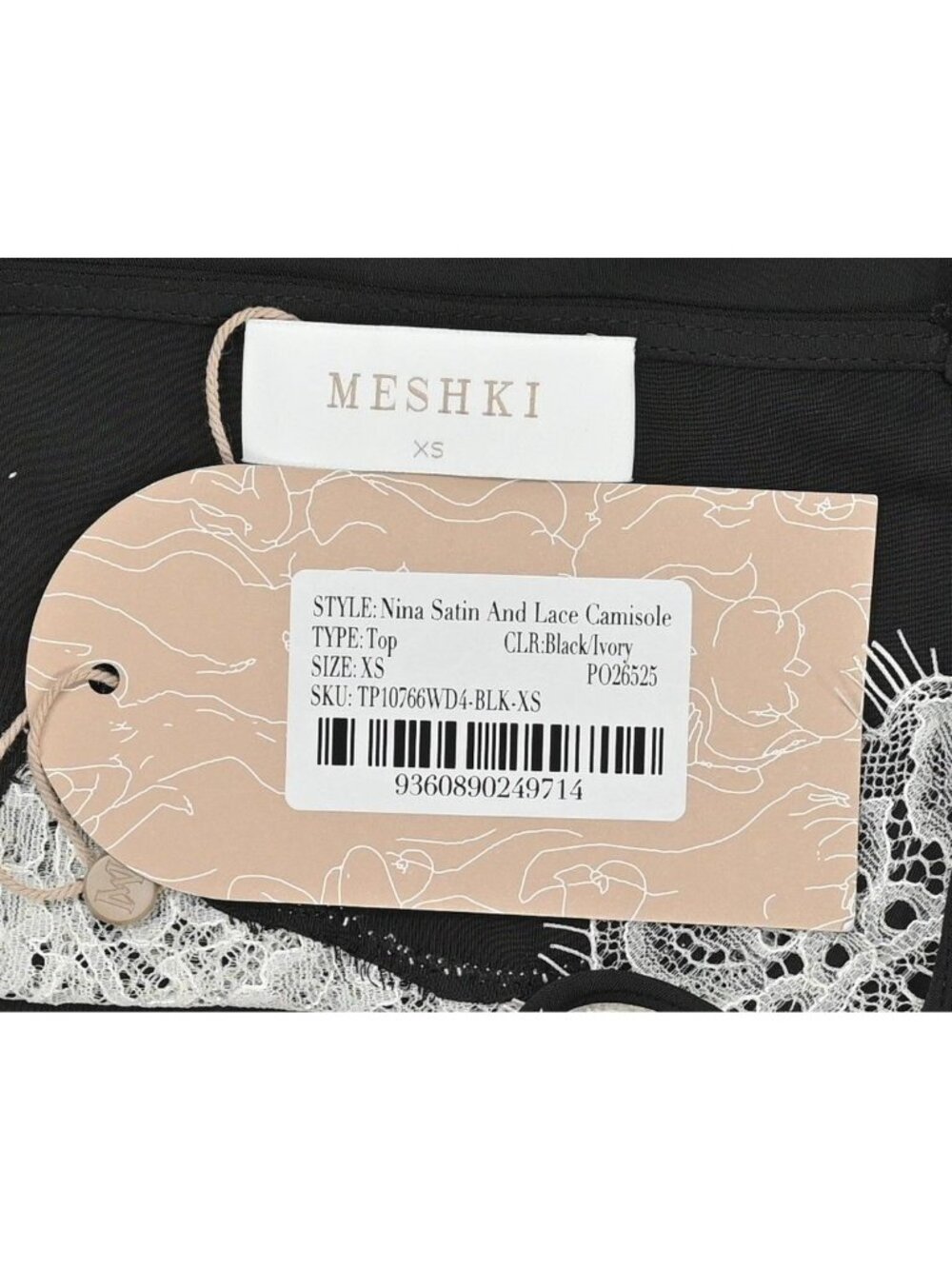 Meshki Nina Satin and Lace Camisole in Black Ivory - Picture 4 of 4